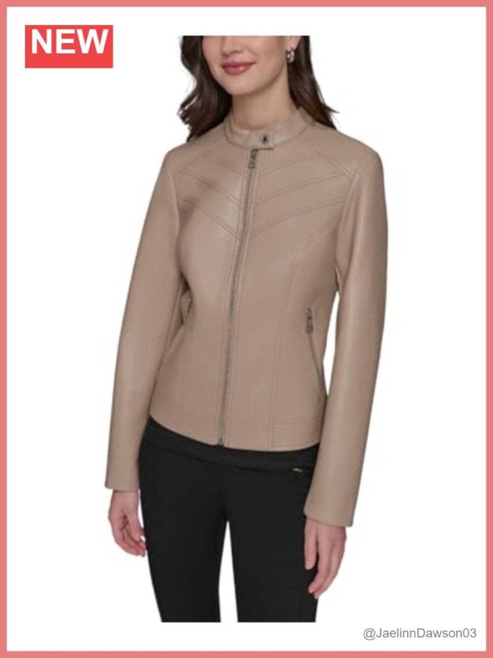 Zip Front Faux Leather Jacket Long Sleeve Band Collar Women's